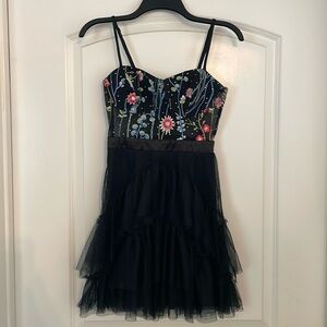 Black floral embroidery dress with tulle bottom, Size 5 (juniors)